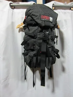 VINTAGE Osprey Medium Aether 30L Made In USA Hiking Bag Day Backpack Black Grid • $199.97