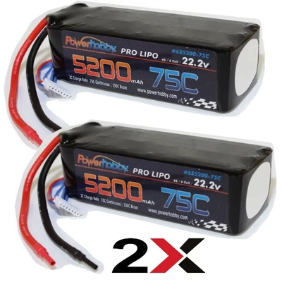 $209.99 • Buy Powerhobby 6S 22.2V 5200mAh 75C Lipo Battery 6-Cell (2) 600-700 Heli Helicopters