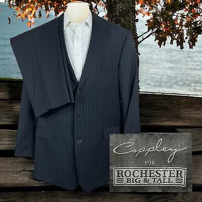 Coppley Bespoke 2 Piece Suit Mens 46XL 38x33 Black White Pinstripe • $99