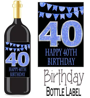 £1 • Buy Birthday Bottle Label Wine Or Spirit Blue Sparkle On Black