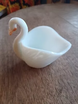 White Swan Milk Glass Trinket Dish W/ Orange Beak - Vintage • $8.99