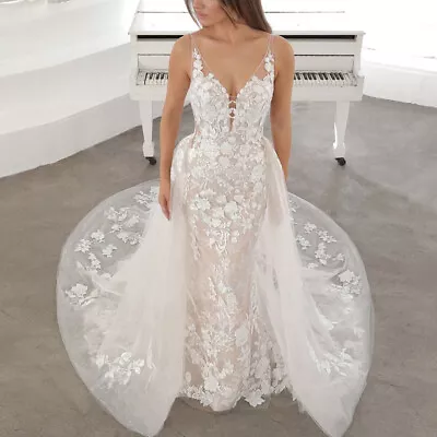 Sexy Lace Mermaid Wedding Dresses Spaghetti Straps Backless Applique Bridal Gown • $148