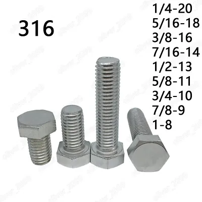 316 Stainless Steel Hexagon Bolt Hex Head Cap Screws 1/4 5/16 3/8 7/16 1/2 5/8 • $83.26