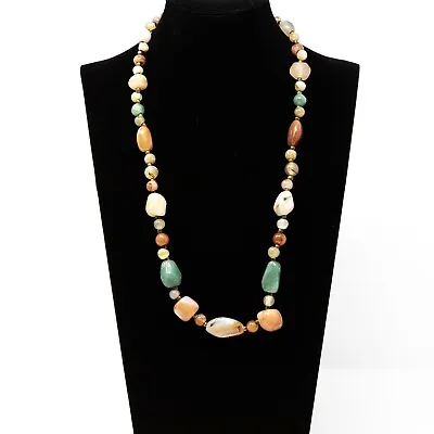 Vintage Mixed Agate Semi Precious Gemstone Necklace Multicolored Gemstones • $39.11