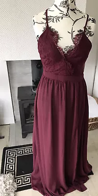 💐New SHEIN Ladies Burgundy Long Dress Party/Cocktail Size Small Lace Side Split • £7.99