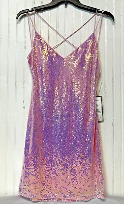 B Darlin Open Back Sequin Mini Dress Womens XL Slim Fit Sleeveless Stretch Pink • $35.99