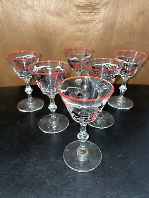 Vintage 1950s Currier & Ives Libby Glasses - Martini/Cordial Glass - Set Of 6 • $35