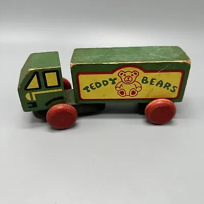 Montgomery Schoolhouse 6  Green Wooden Toy Truck Semi Hauler Teddy Bear • $5.99