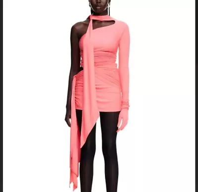 Mugler X H&m Knot Detail One Shoulder Dress In Pink Uk Xl • £90