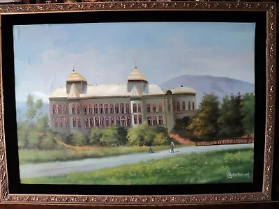 Original Acrylic Painting Mansion Middle East Afghan Artist QAHAR BEHZAD ~41x29  • $229