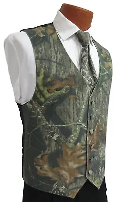 Mens Camouflage Tuxedo Vest & Long Tie Set Mossy Oak Break-Up Camo Wedding Prom  • $44.99