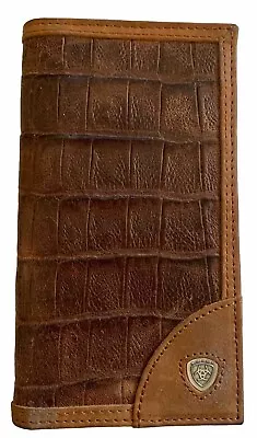 ARIAT Brown Leather Crocodile Print Rodeo Wallet Checkbook Cover B5 • $25