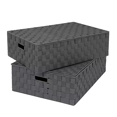 EHC Set Of 2 Underbed Storage Box Chest Basket With Lid - Grey • £29.99