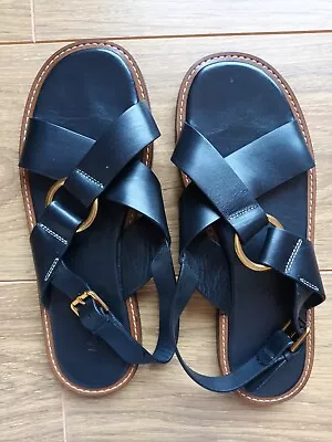 Massimo Dutti Black Leather Sandals 40 Excellent Condition • £25