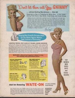 1964 Eva Six Movie Star Actress Wate-on Weight-gain Drug Medical Ad 7464 • $42.07