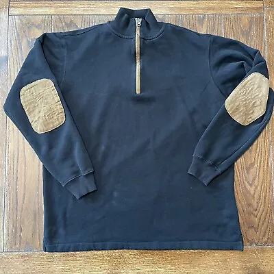 Mens Woolrich Black 1/4 Zip Size Large Sweater Collared With Elbow Patch • $9.95