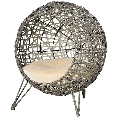 £54.99 • Buy PawHut Rattan Wicker Elevated Cat House Kitten Bed Pet Furniture With Cushion