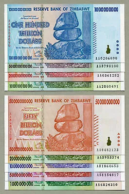 Zimbabwe 1 Billion To 100 Trillion Dollars Banknotes 2008 Full Set UNC Currency • $381.54