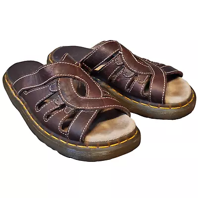 Vintage Dr Martens Womens 6 Brown Leather Chunky Slide Sandals Y2k 90s • $98