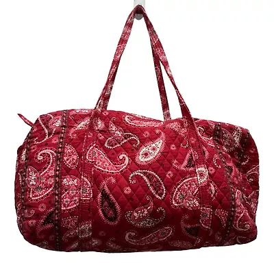 Retired Vera Bradley Large Duffel Bag Mesa Red Paisley Weekender Travel Tote • $26.99