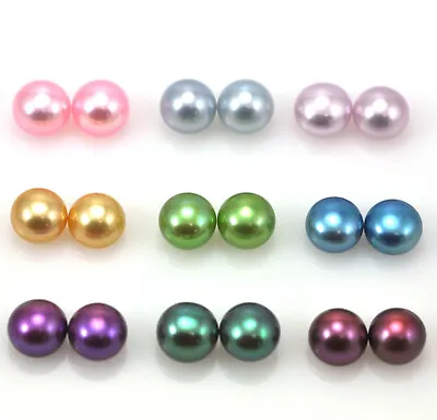 8mm Button Half-drilled Freshwater Pearls Flat Back For Making Earrings AAA • £5.24