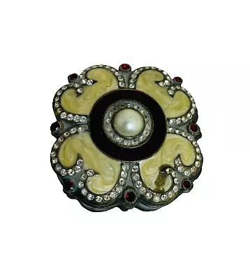 Vintage Heavy Enameled Jeweled Maroon Magnetic Trinket Box 2.75” X 2.75” • $2