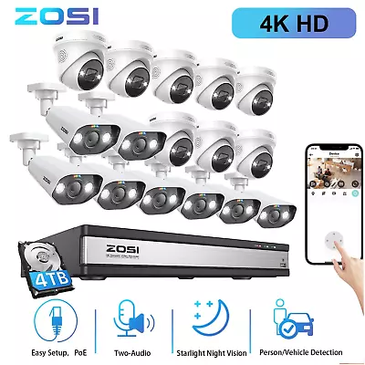 ZOSI 16CH 4TB 4K NVR IP 8MP 16X PoE Security Camera System Audio AI Car Detect • $959.99