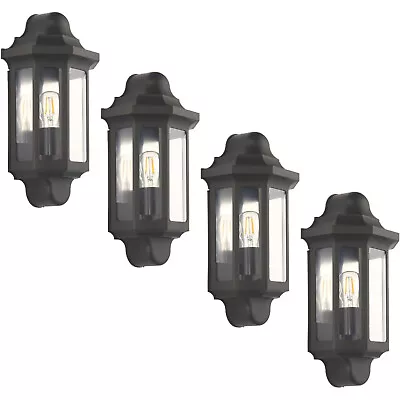 4x LAP Outdoor Half Lantern Wall Light Satin Black IP44 LED • £49.99