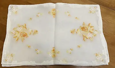 6 Vintage MADEIRA ROSES IN GOLD Hand Embroidered ORGANDY LINEN PLACEMATS • $45