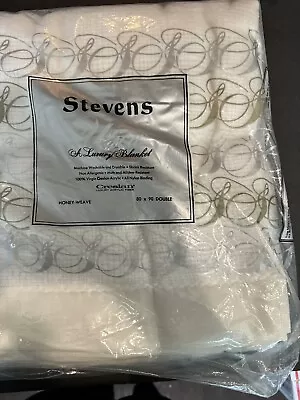 Vintage Stevens Blanket NOS Off White Dbl 80x90 Honey Thermal Weave Satin Trim • $58.95