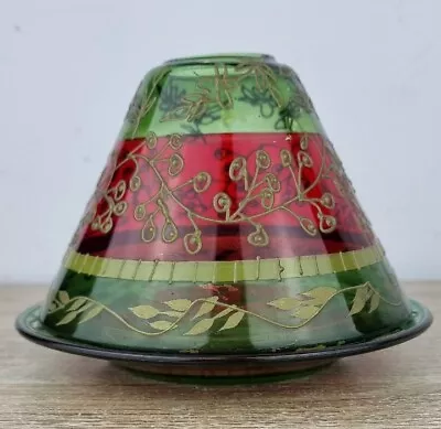Yankee Candle Glass Candle Holder Shade And Base Green & Red Textured Gilted. • £25