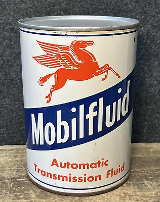 Vtg 50s Mobilfluid Automatic Trans Fluid 1 Quart Oil Can Tin FULL ATF Mobil Oil • $95