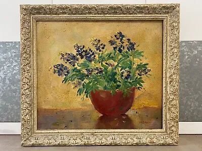 $1350 • Buy 🔥 RARE Antique Texas Impressionist Bluebonnet Still Life Oil Painting, Ziegler