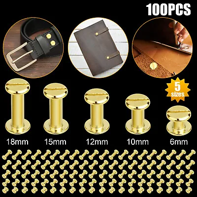 100PCS Brass Screws Metal Posts Nail Flat Head Stud Rivet Leather Craft 5 Sizes • $14.48