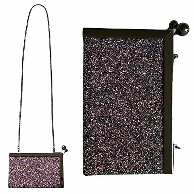 $35 • Buy Zara Glitter Box Chain Strap Crossbody Silver Trim Clutch Purple/Blue/Silver