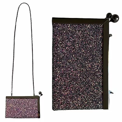 Zara Glitter Box Chain Strap Crossbody Silver Trim Clutch Purple/Blue/Silver • $35