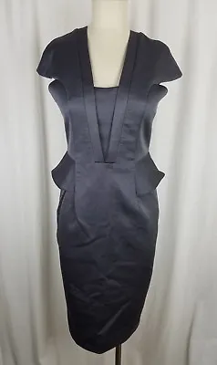 £62.85 • Buy Bastyan Fitted Peplum Dress Slate Gray Womens 8 Cap Sleeve Avant Garde Cotton