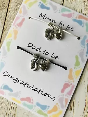 Mum Dad To Be Pregnancy Charm Baby Shower Bracelets Gift Congratulations Newborn • £4.80