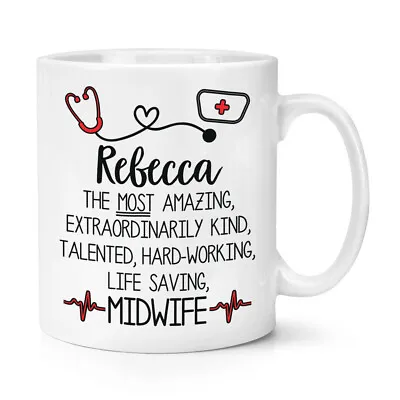 Personalised Name Amazing Life Saving Midwife 10oz Mug Cup Funny Work • £11.99