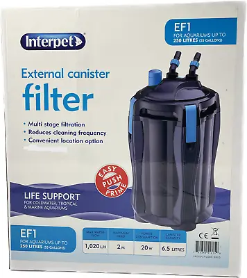 Interpet EF1 External Aquarium Canister Filter 1020LPH Inc Media & Fittings • £46.99