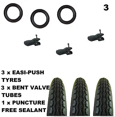 3 X Quinny Freestyle Pram Stoller Tyres 12 1/2  X 2 1/4 + 3 X Bent Valve Tubes • £39.83