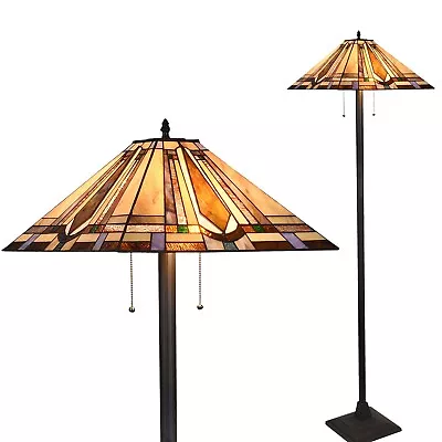 Tiffany Mission Floor Lamp 65  Tall Vintage Stained Glass Standing Light Fixture • $185