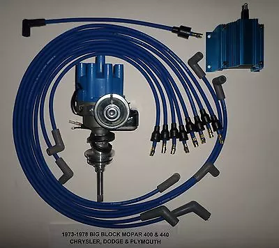 MOPAR 440 1973-1978 BLUE Small Female Cap HEI Distributor CoilSpark Plug Wires • $158.95