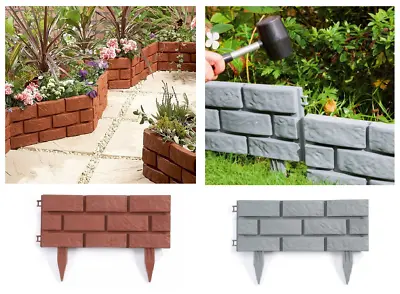 Brick Effect Garden Edging Lawn Border Plastic Plant Fence Outdoor Decor Picket • £13.95