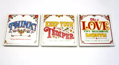 Funny Vintage 70's Kitchen Trivet Tile Set Of Three Lot Of 3 • $21.99