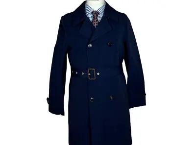 NWT Suitsupply Trench Coat Navy Blue Belted Water Resistance Men's 38R • $212.50