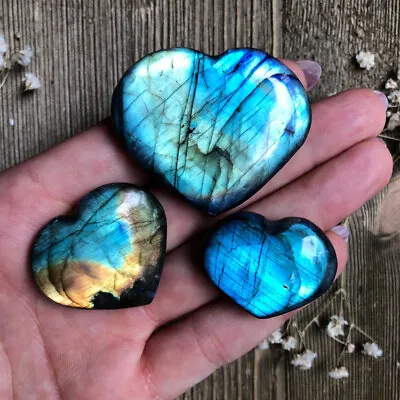 Natural Crystal Heart Moonstone Polished Labradorite Stone Healing Energy Reiki • $2.99