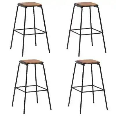 4x Bar Stools Black Solid Pinewood And Steel Kitchen Furniture Chair J6Z4 • £297.99