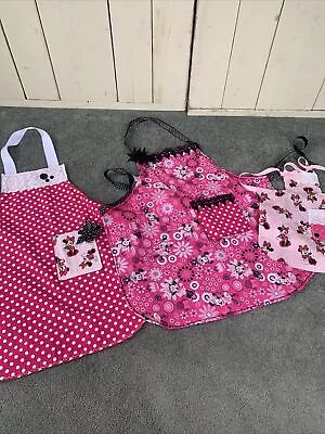 HAND MADE Disney Minnie Mouse Children's Aprons Lot Of 3 Lace & Ribbon Girls • $35