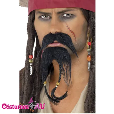Pirate Beard Moustache Facial Hair Set Caribbean Jack Sparrow Costume Accessory  • $9.49